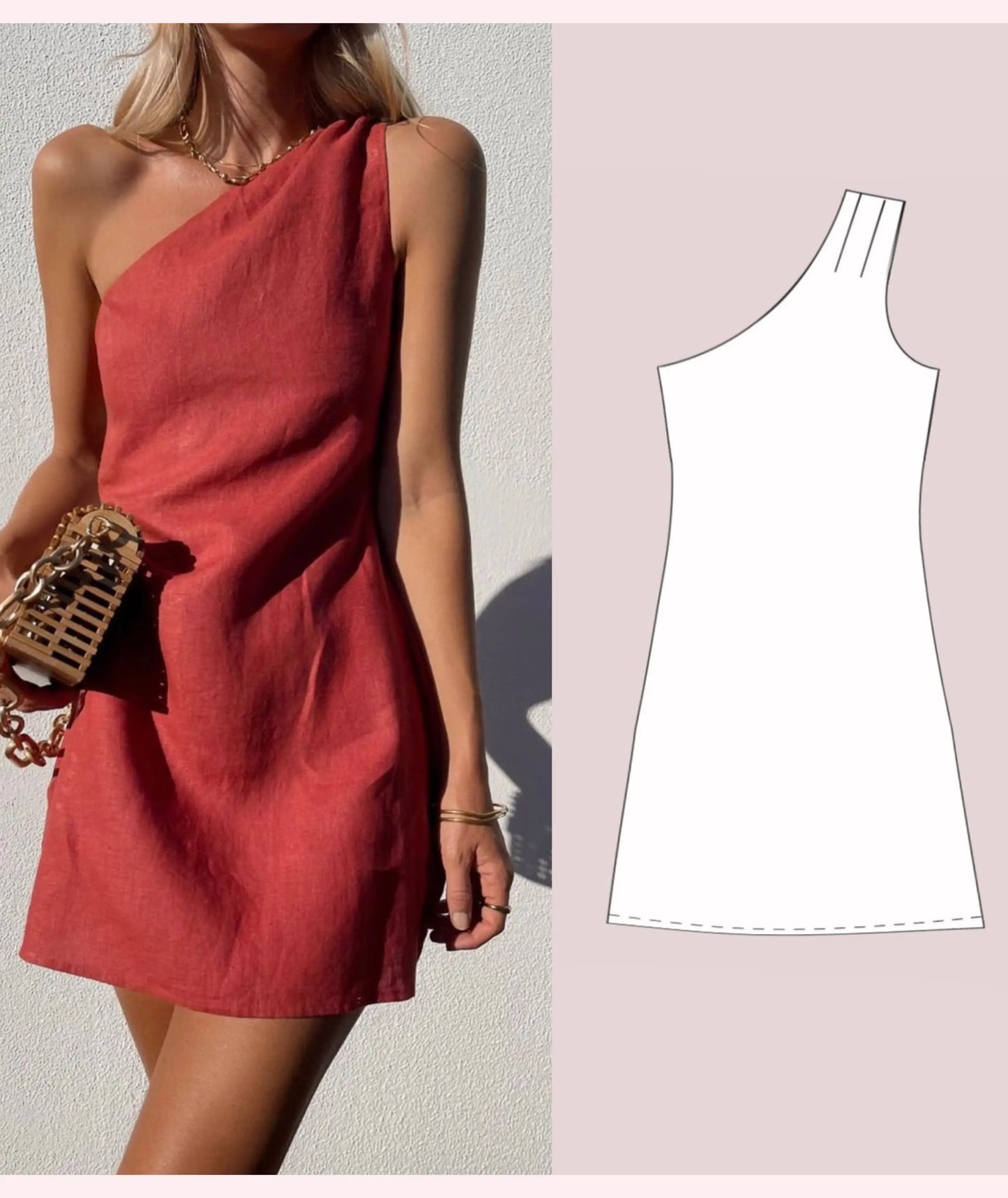 One Shoulder Mini Dress Sewing Pattern