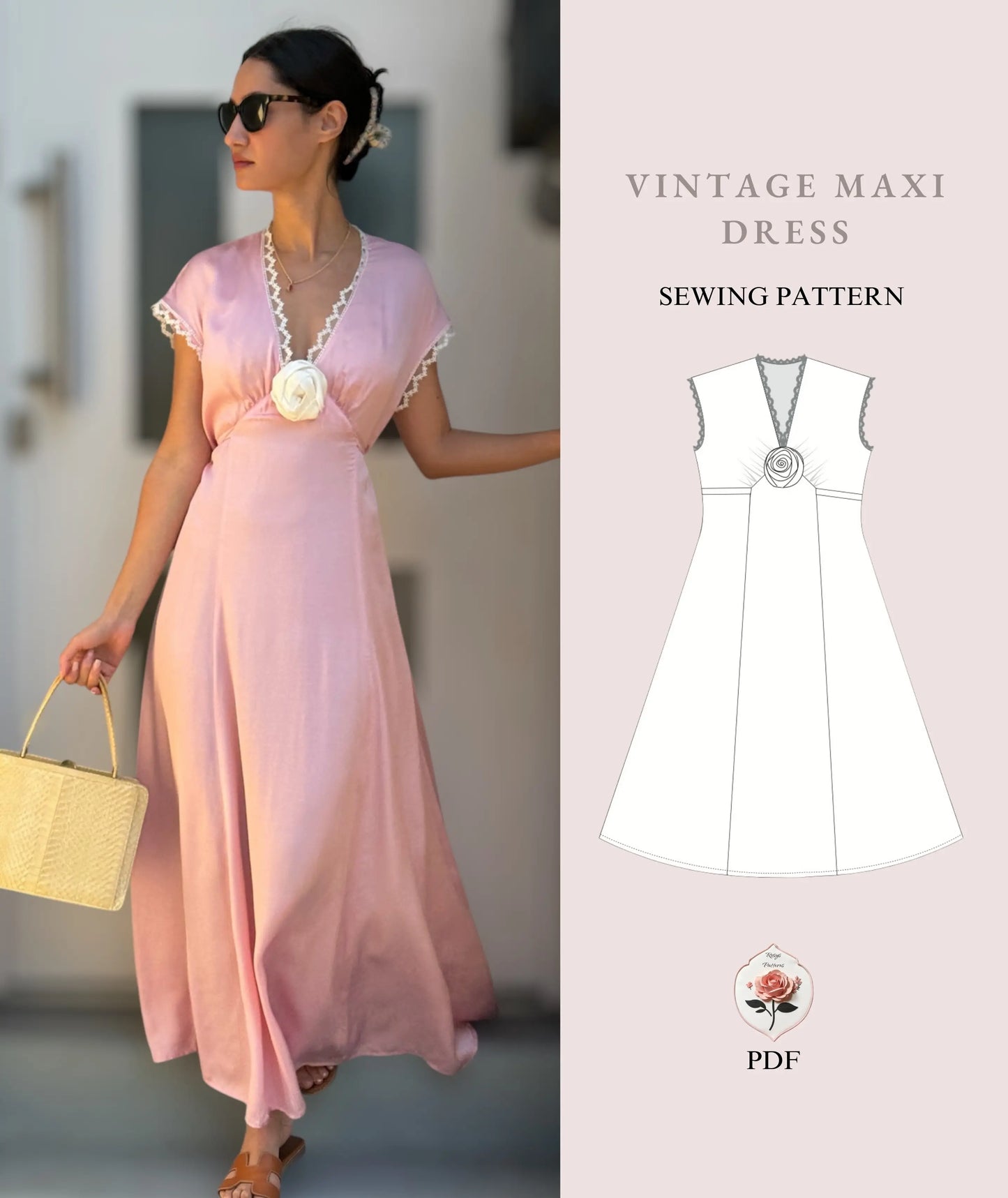 Womens Beginner Sewing Pattern Vintage Maxi Dress