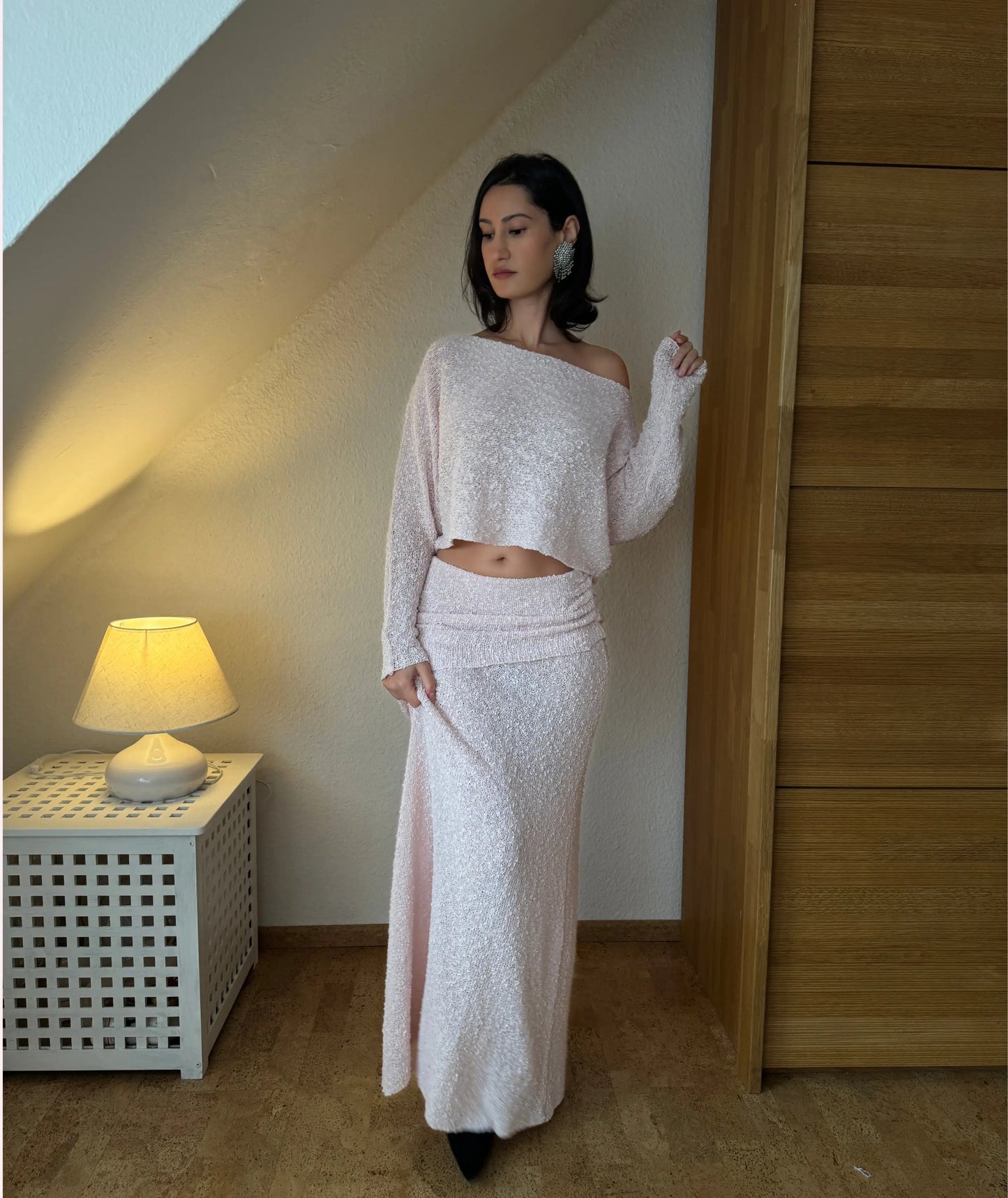 Knit Oversize Long Sleeve Crop Top & Ruched Maxi Skirt Beginner Sewing Pattern PDF