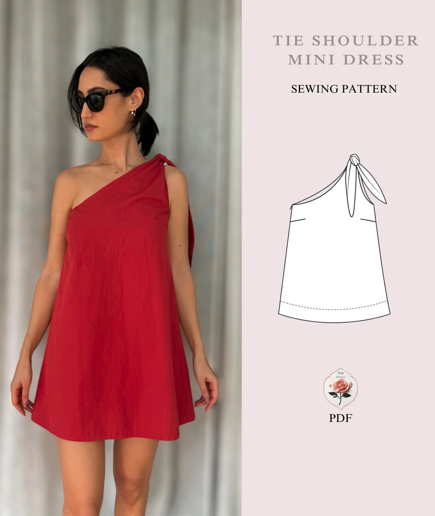 Tie Shoulder Mini Dress Beginner Sewing Pattern