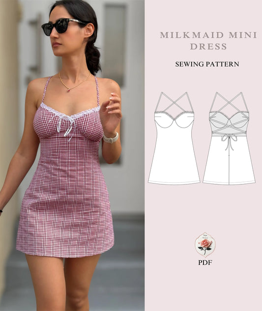 Milkmaid Mini Open Back Dress Sewing Pattern Instant download