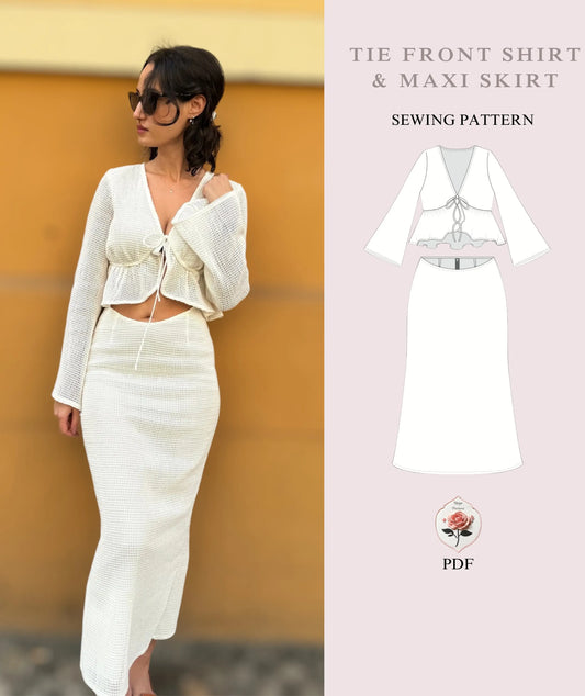 Tie Front Shirt + Maxi Skirt Easy Sewing Pattern