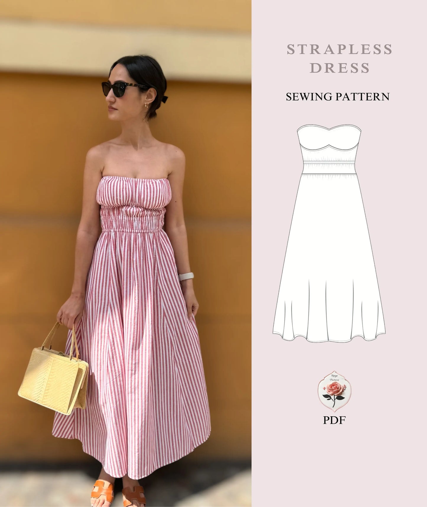 Strapless Shirred Dress Beginner Sewing Pattern