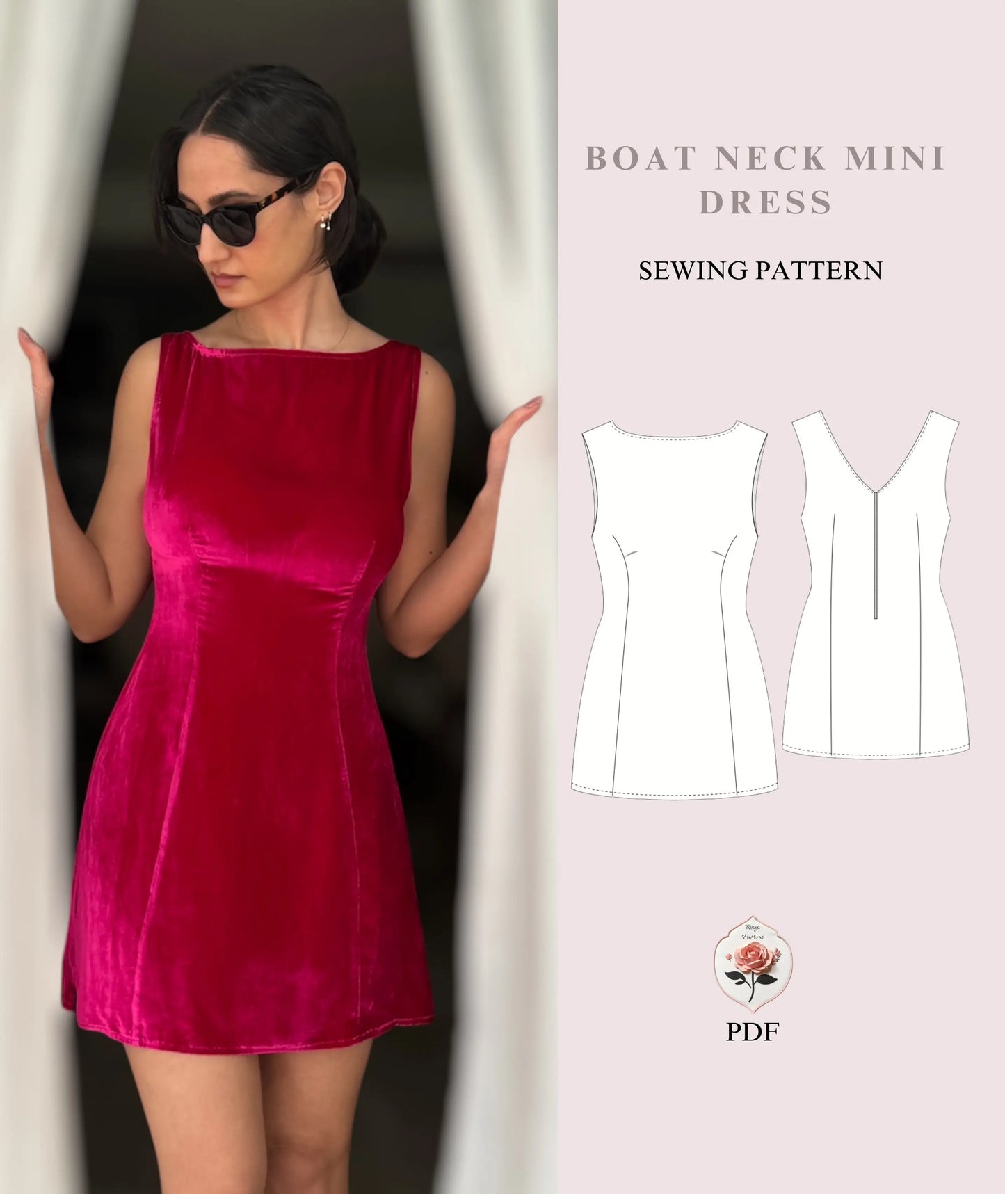 Boat Neck Mini Dress Sewing Pattern