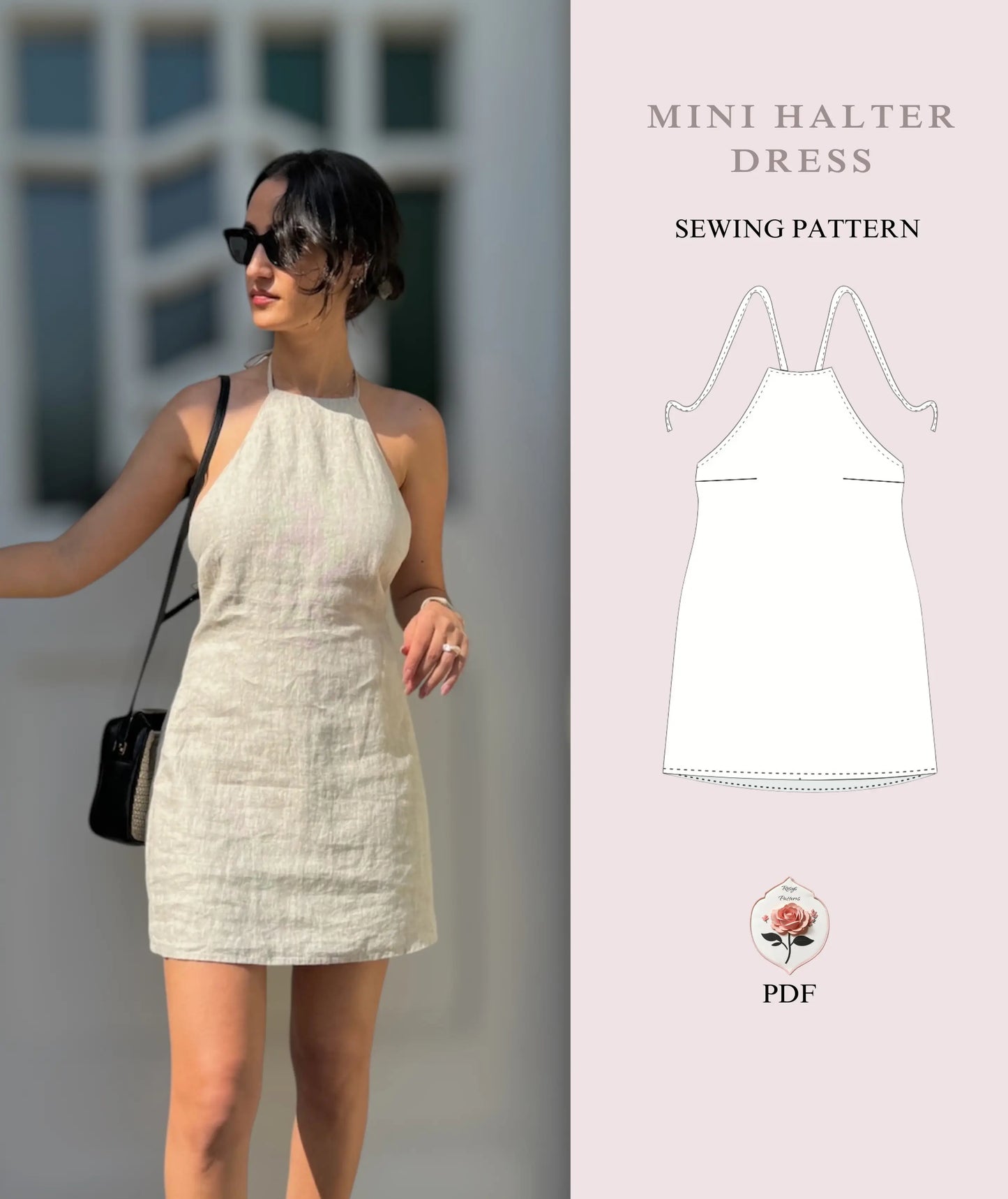 Halter Backless Mini Dress Easy Sewing Pattern