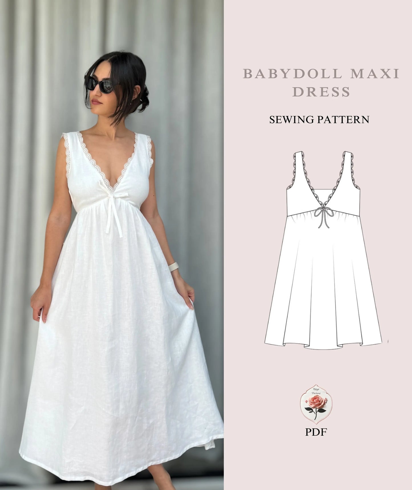 Babydoll Dress Sewing Pattern A Line  Frill V Neck