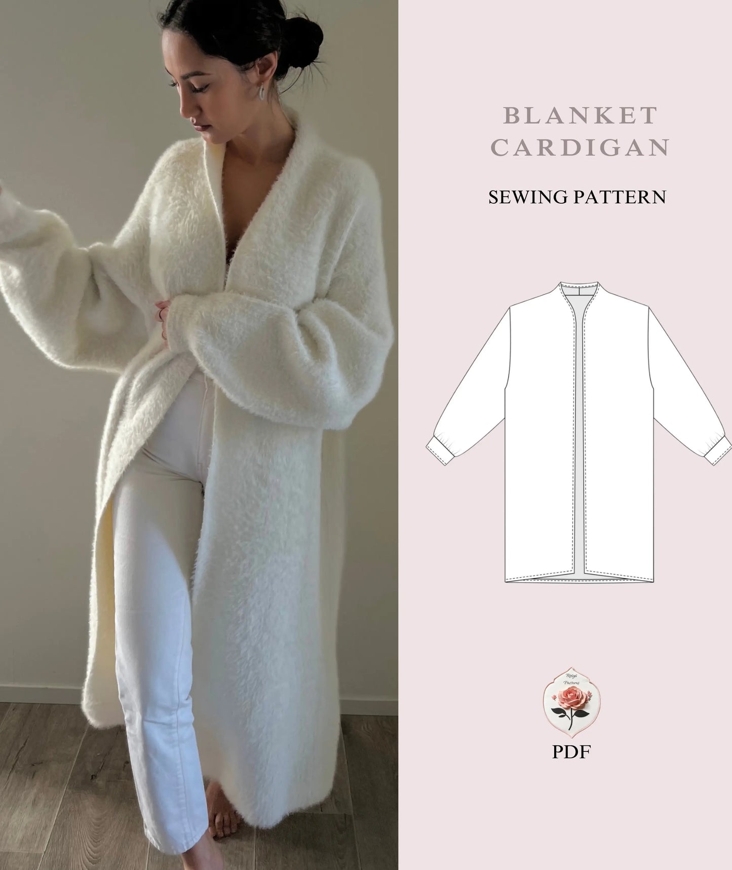 Long Blanket Cardigan Beginner Sewing Pattern PDF