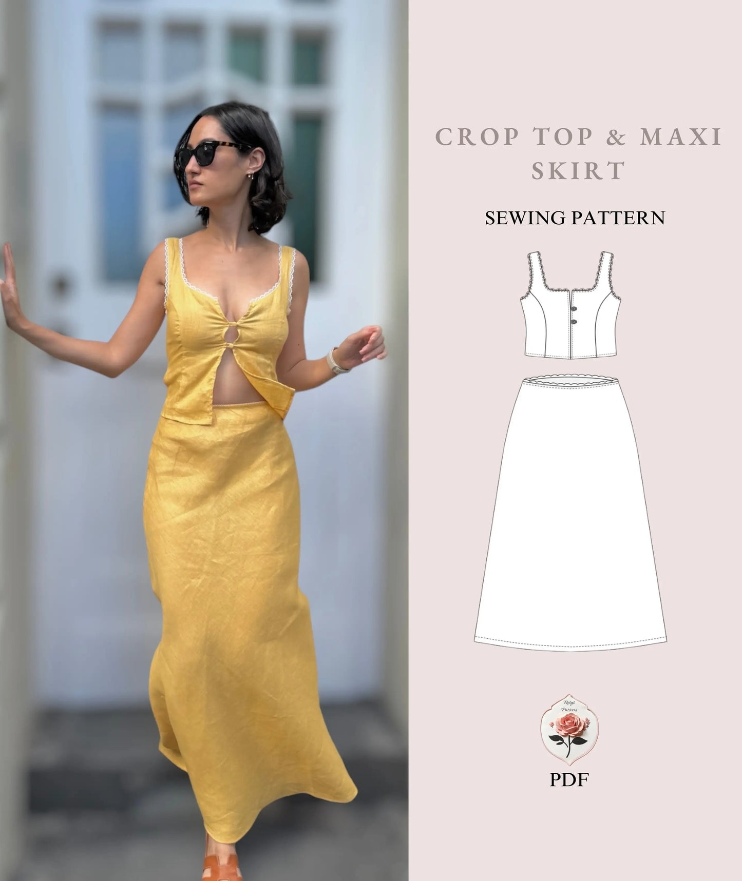 Crop Top and Maxi Skirt Pattern PDF Beginner Sewing Pattern