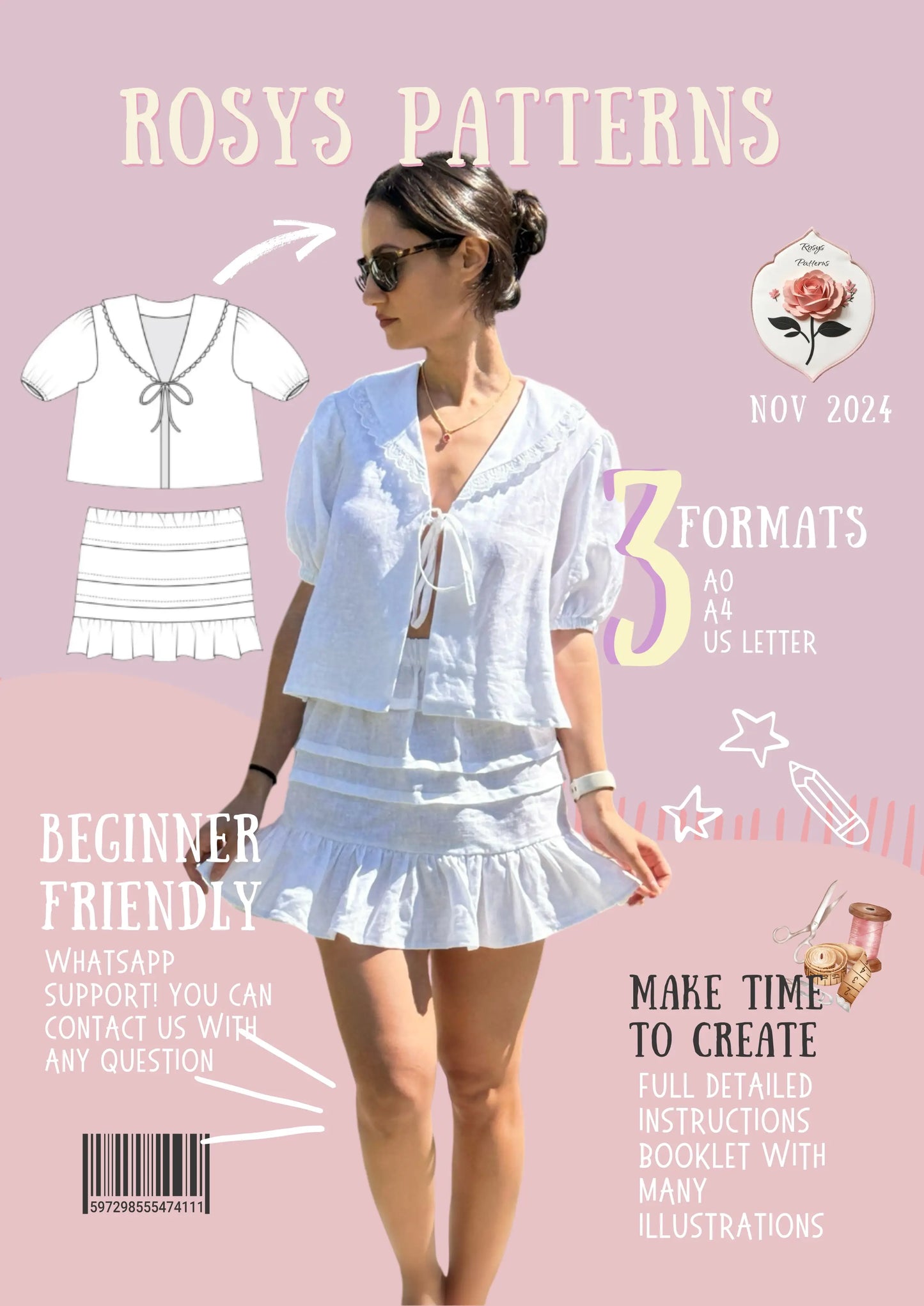 Sewing Pattern Mini Skirt Tie Front Shirt PDF Sewing Pattern