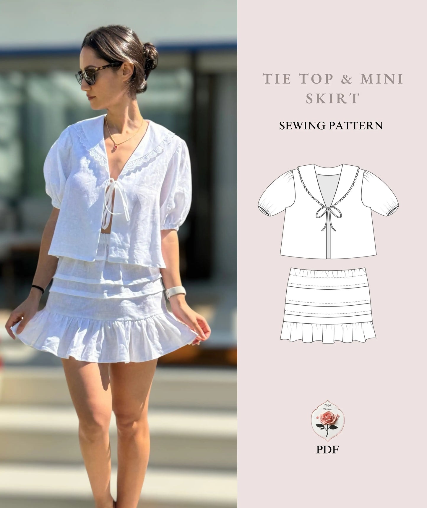 Sewing Pattern Mini Skirt Tie Front Shirt PDF Sewing Pattern