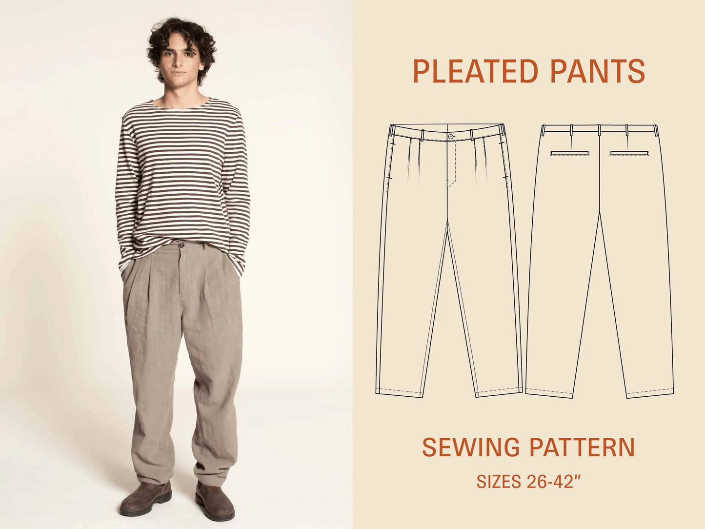 Men's Pleated pants sewing pattern